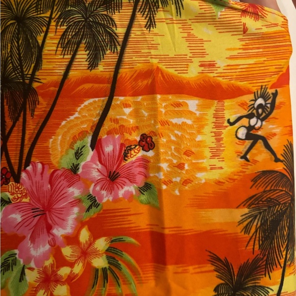 Puerto Rico Womens Dress Hawaiian Midi Tie Back Ankle Slits Orange Yellow Sz Med - Picture 5 of 12